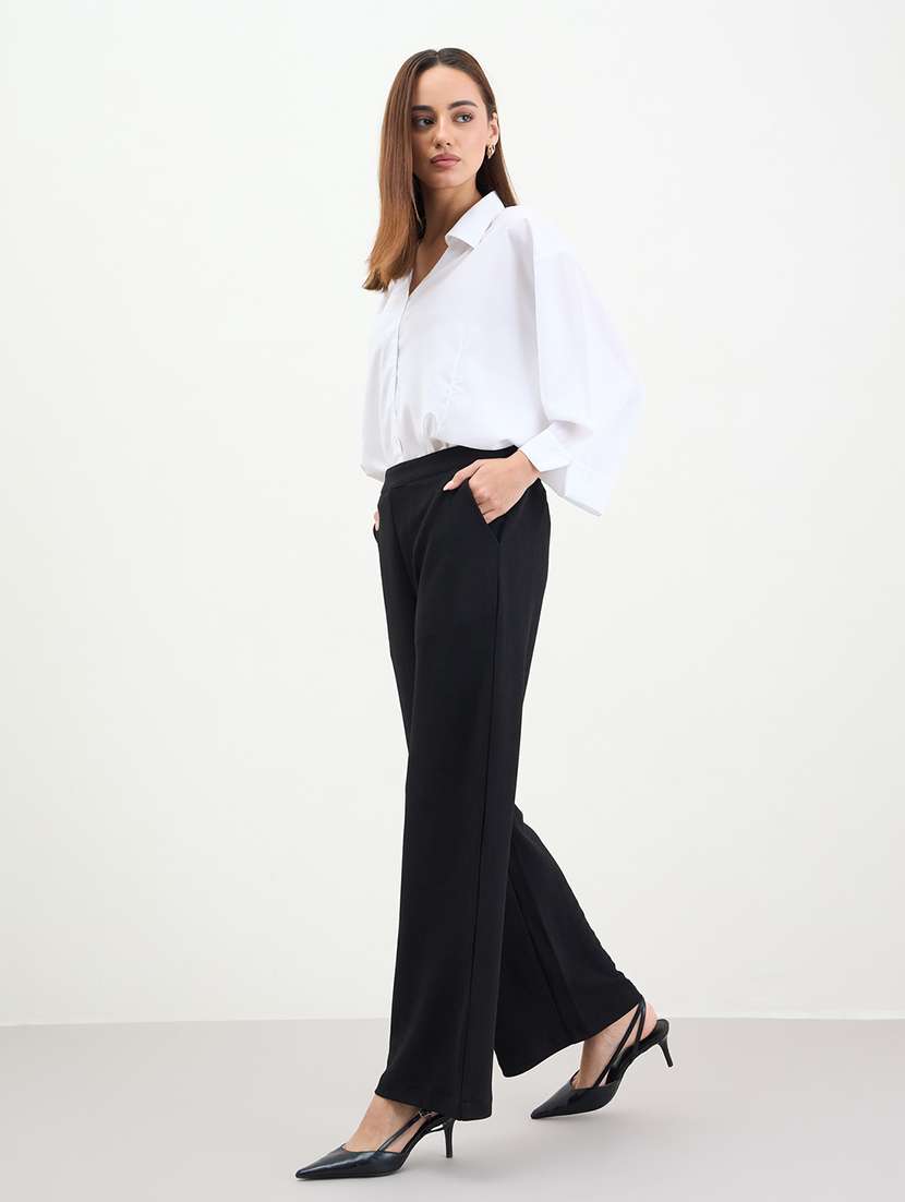 women solid high rise wide leg trouser - 22285779 -  Standard Image - 2