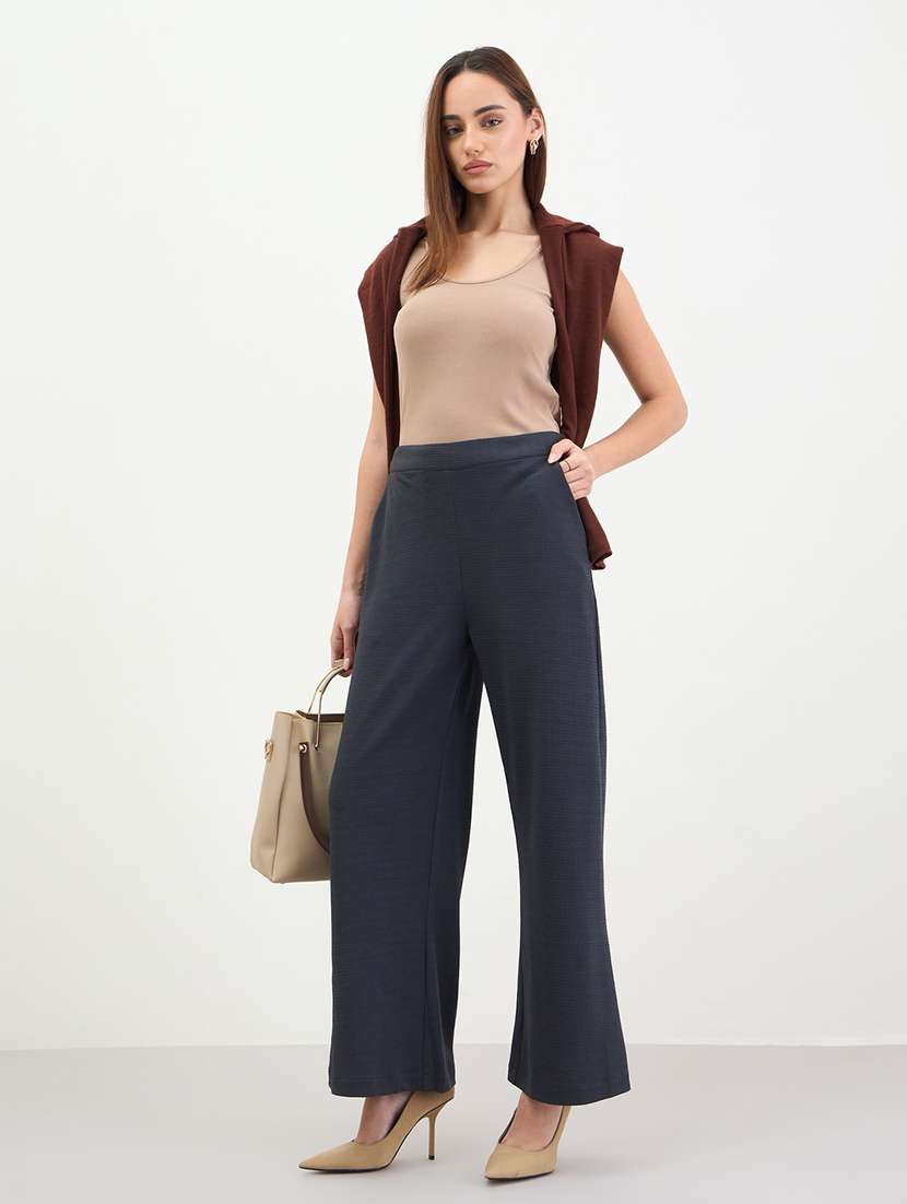 women solid high rise wide leg trouser - 22285780 -  Standard Image - 2