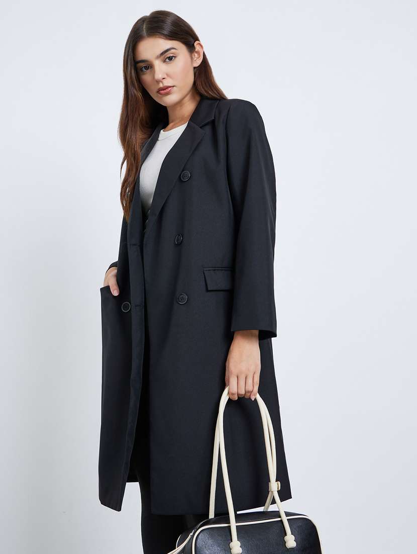 women solid long sleeve trench coat - 22285784 -  Standard Image - 2