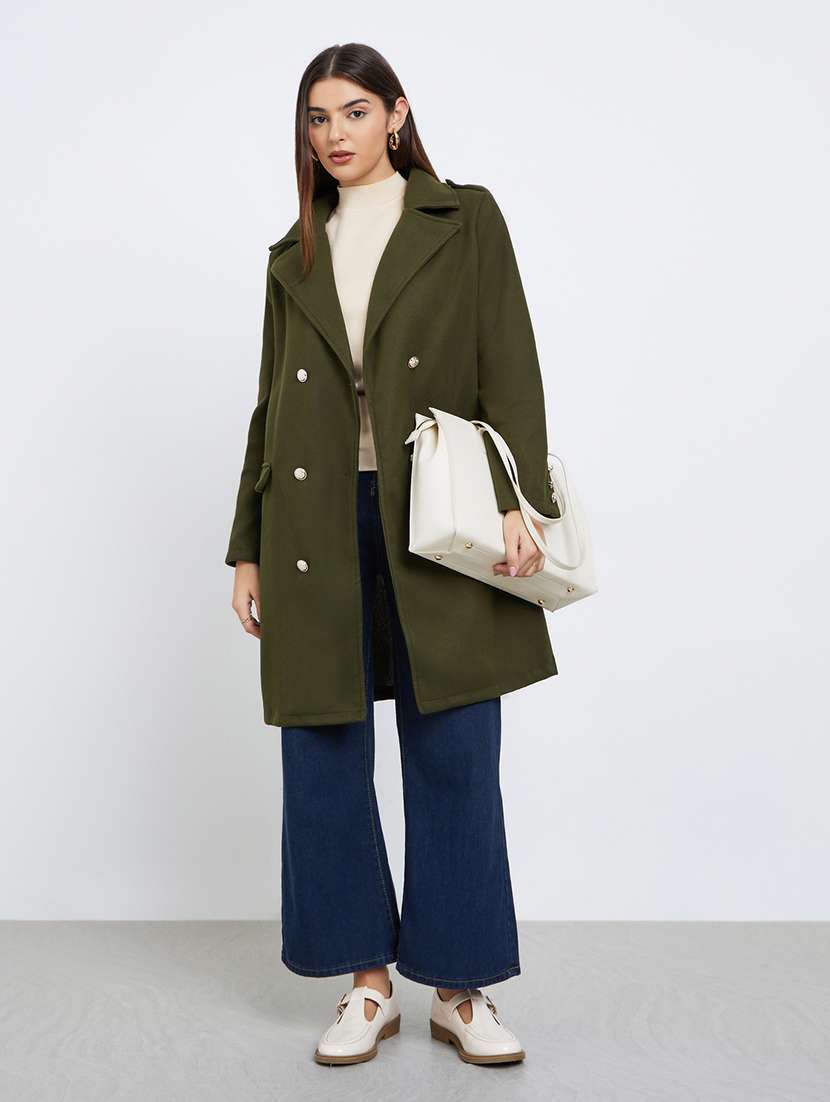 women solid long sleeve trench coat - 22285790 -  Standard Image - 2