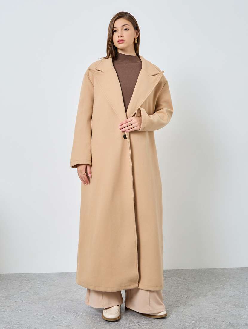 women solid long sleeve trench coat