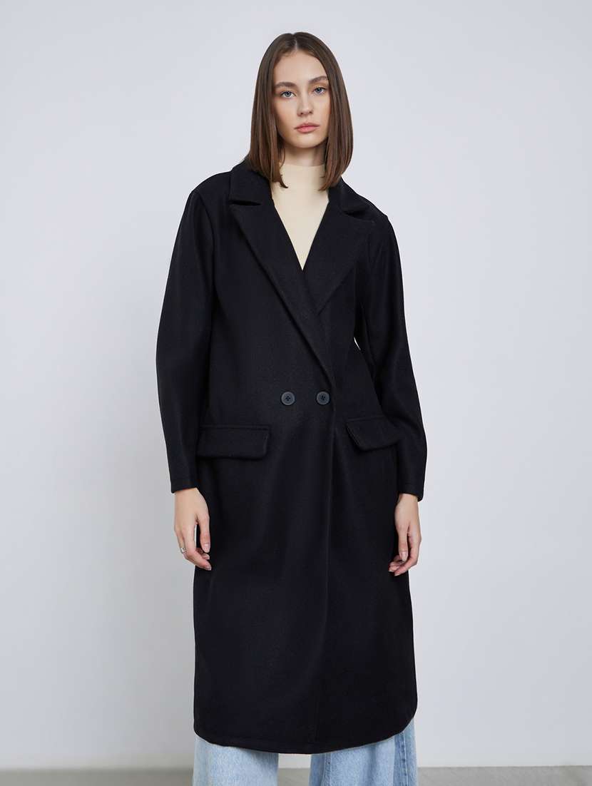 women solid long sleeve trench coat