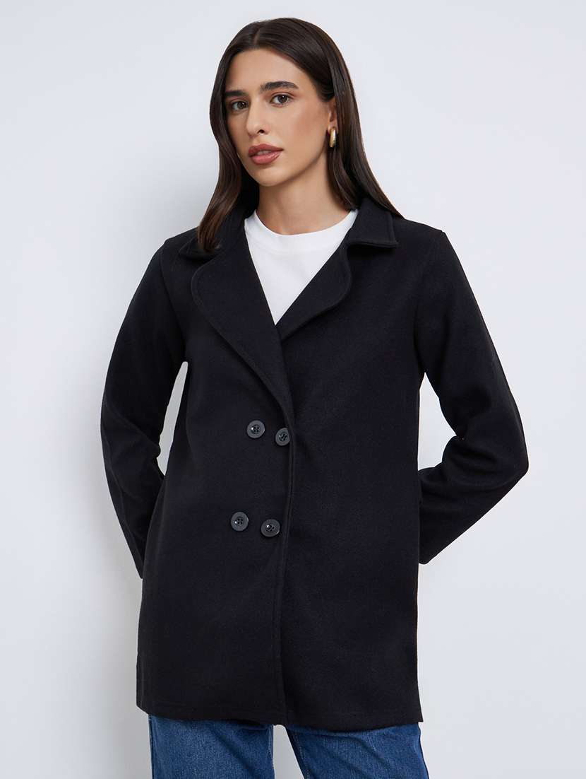 women solid long sleeve trench coat