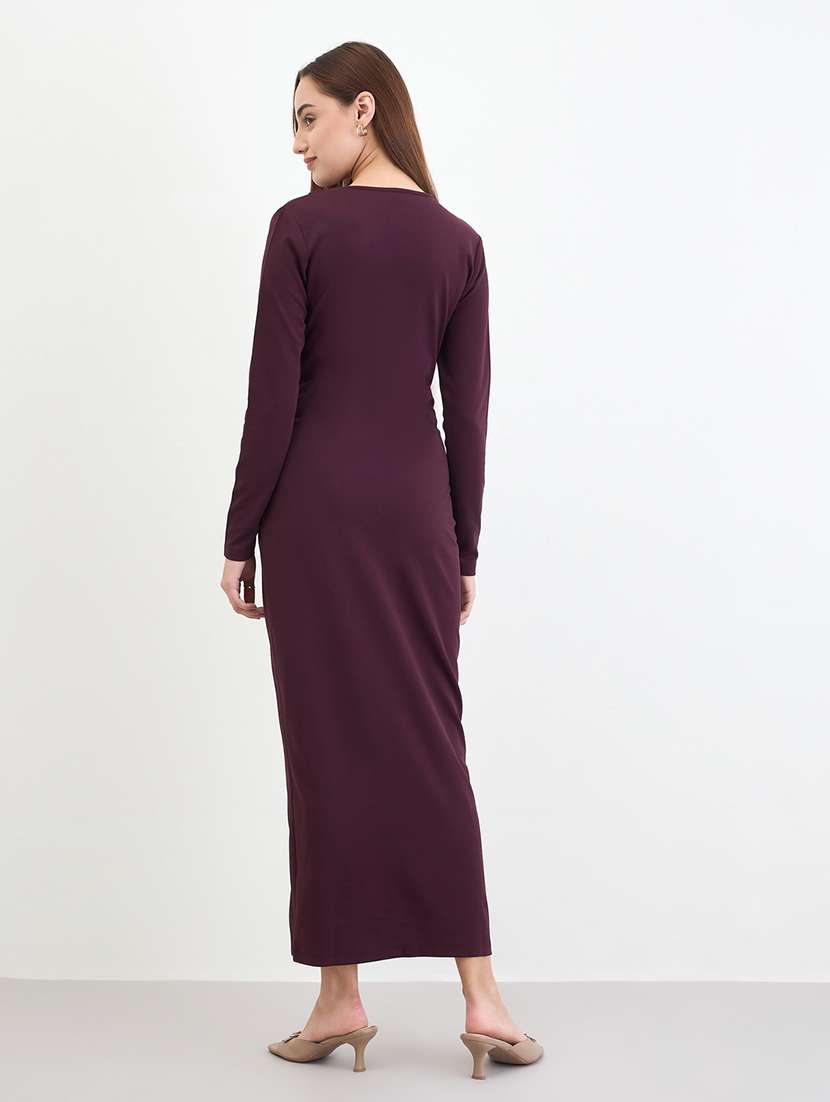 women solid lapel neck long sleeve bodycon dress - 22285807 -  Standard Image - 2