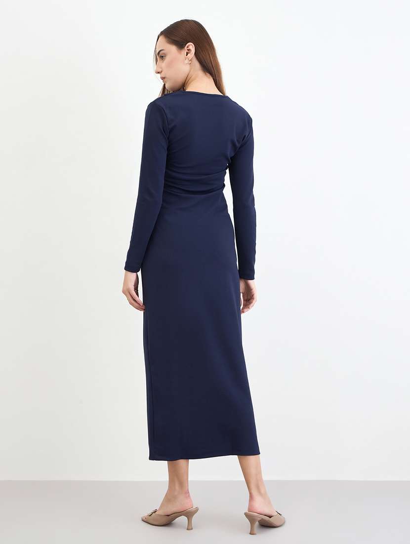 women solid lapel neck long sleeve bodycon dress - 22285808 -  Standard Image - 2