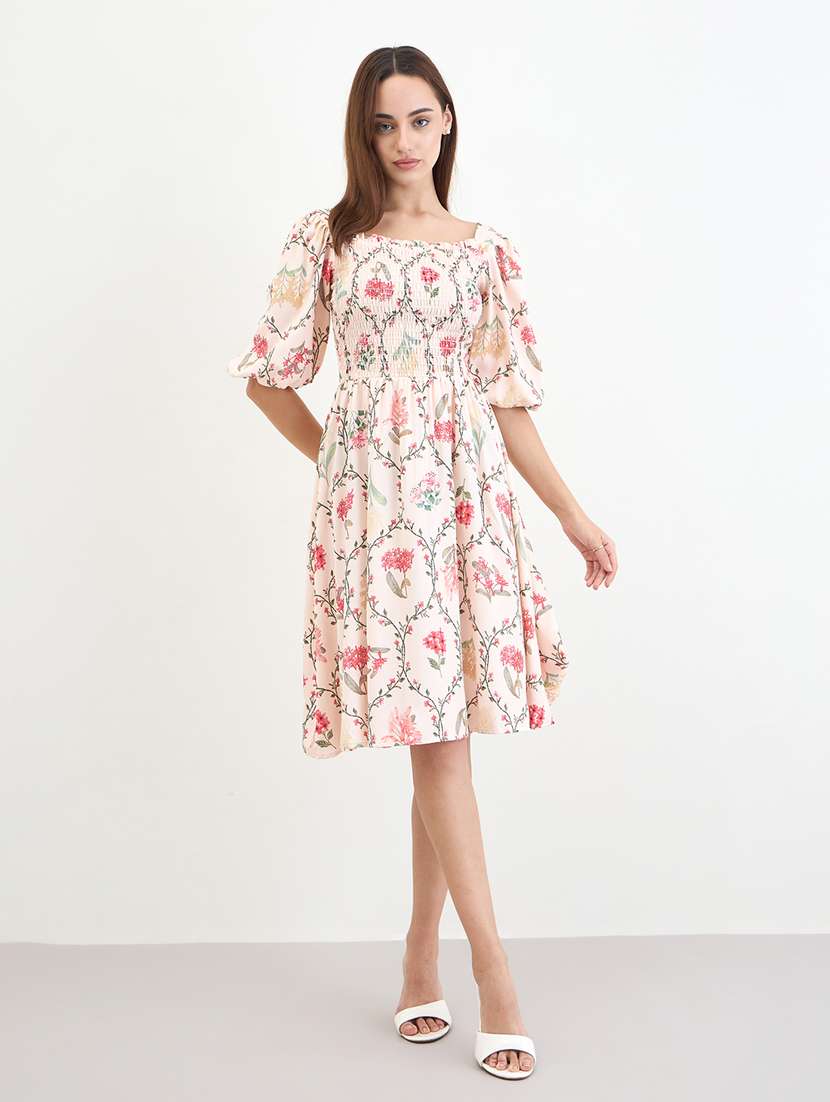 women printed puff sleeve a-line dress - 22285811 -  Standard Image - 2