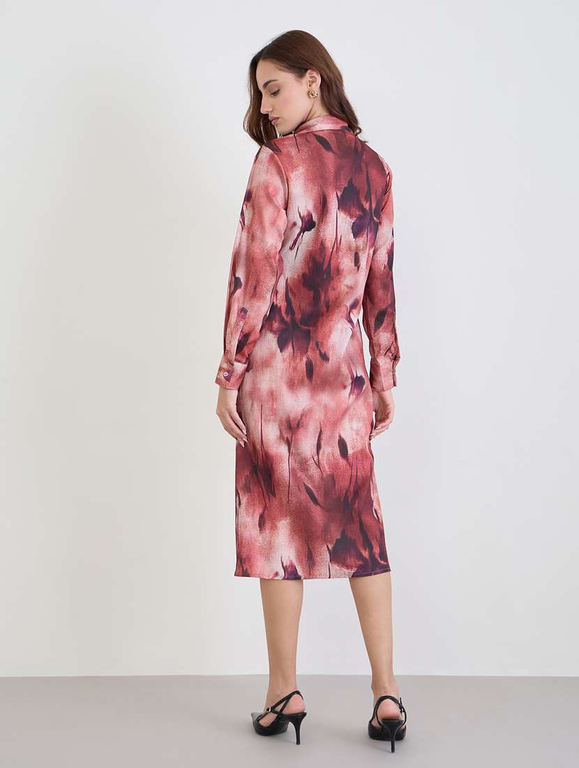 women printed collared long sleeve shirt dress - 22285812 -  Standard Image - 2