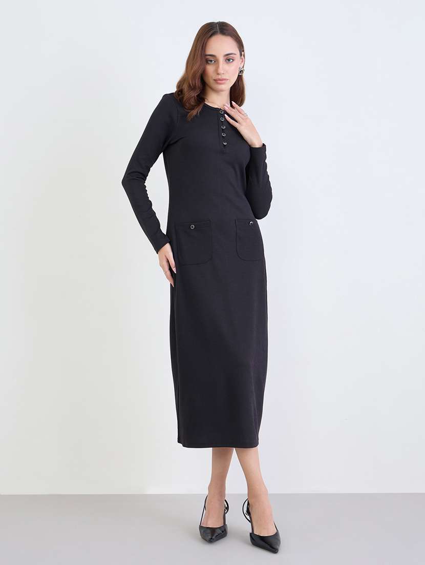 women solid long sleeve sheath dress - 22285813 -  Standard Image - 2