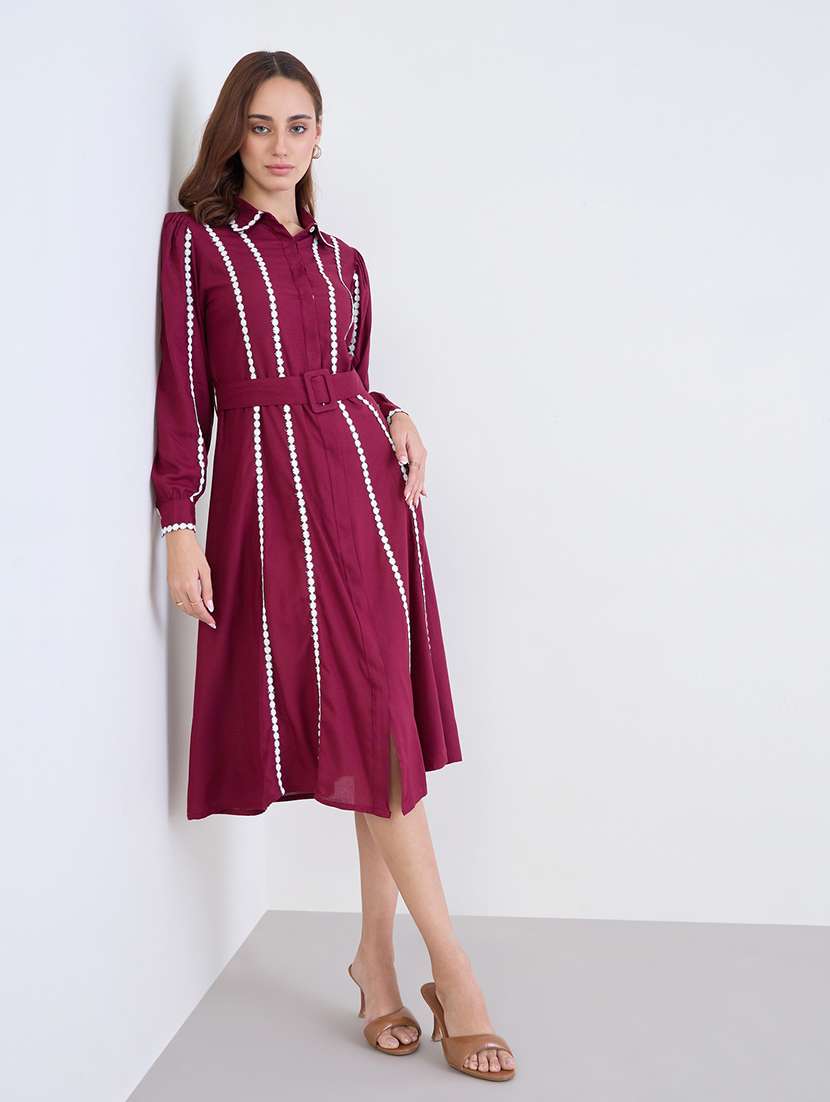 women self designed collared long sleeve shirt dress - 22285815 -  Standard Image - 2