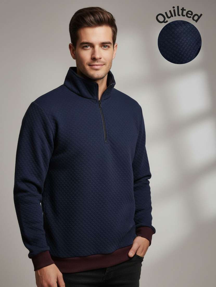 men self designed stand collar long sleeve sweatshirt