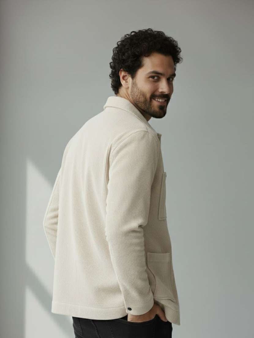 men solid collared long sleeve shacket - 22285881 -  Standard Image - 2