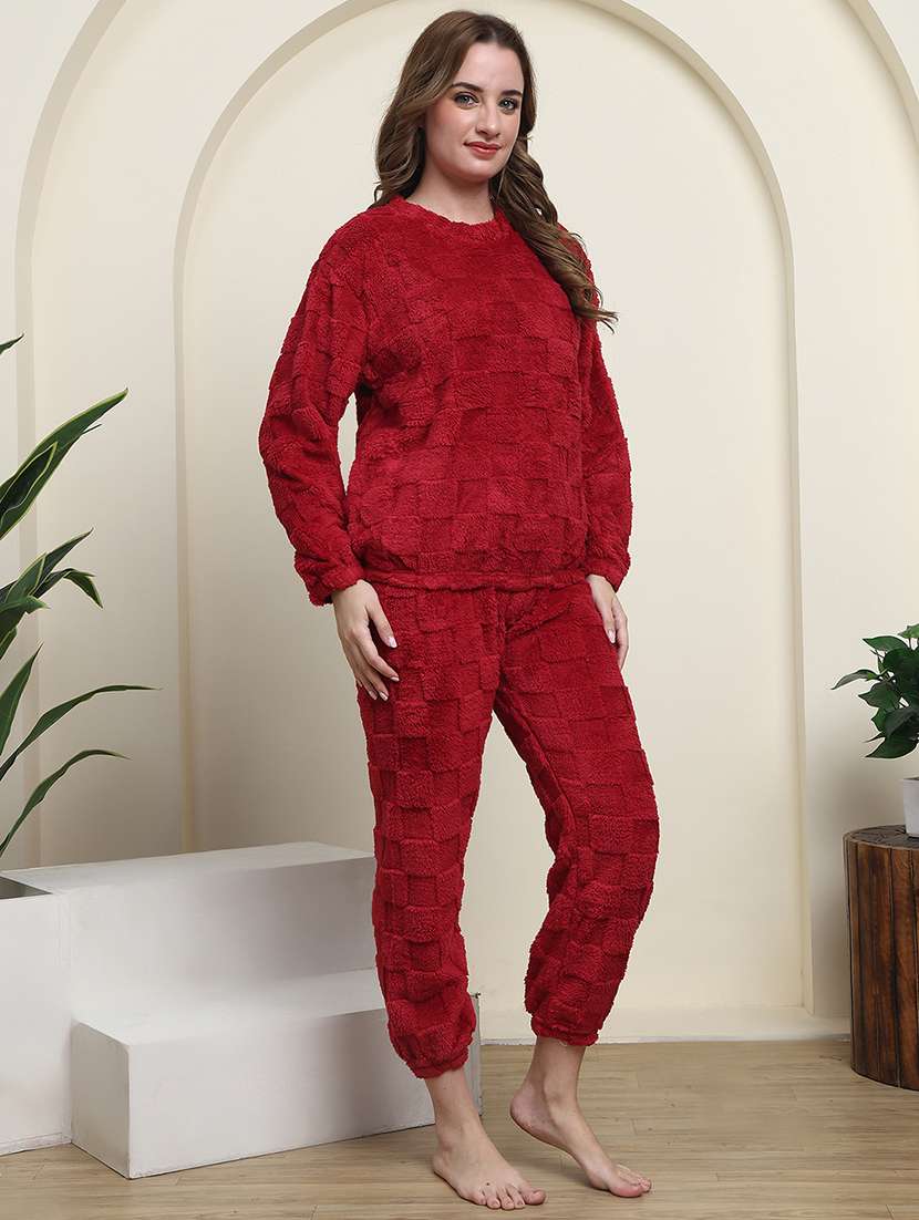 women solid long sleeve nightwear pyjama set - 22285918 -  Standard Image - 2