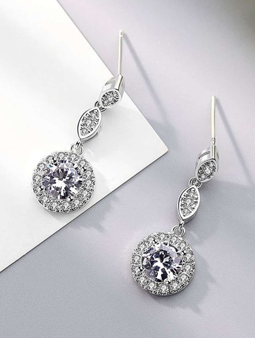 women silver drop earring
