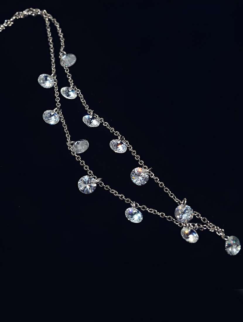 women silver white stone necklace