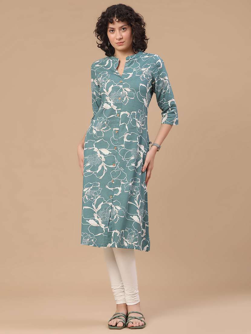 Women Printed Three Quarter Sleeves Straight Kurta - 22286152 -  Standard Image - 2
