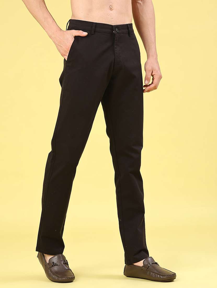 men solid mid rise chinos casual trouser