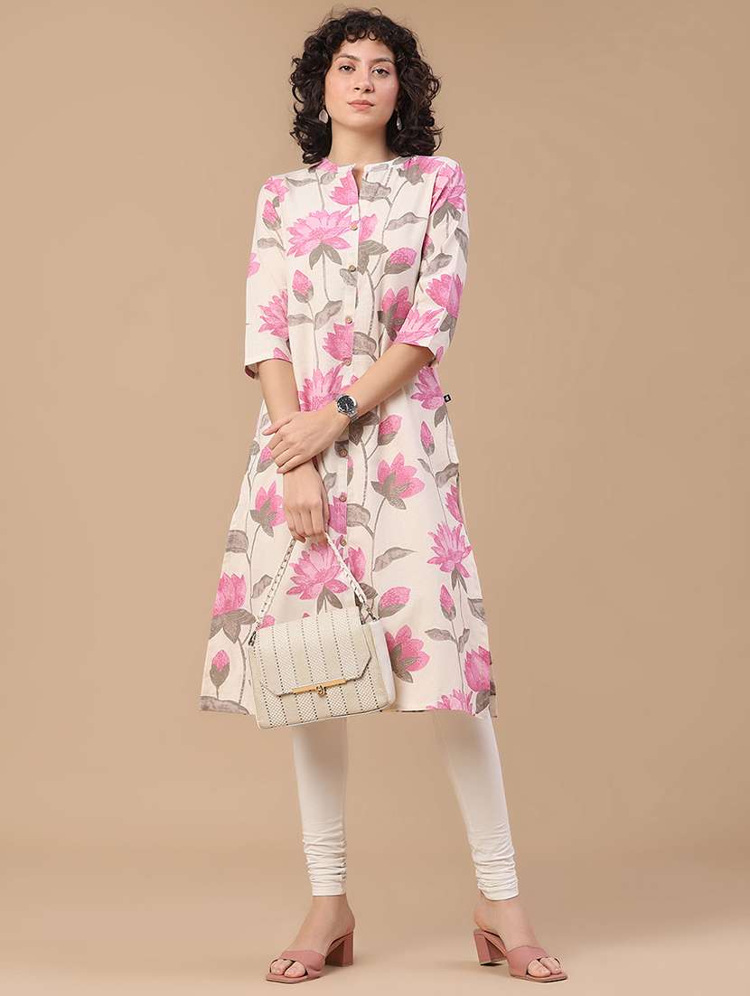 women printed three quarter sleeves a-line kurta
