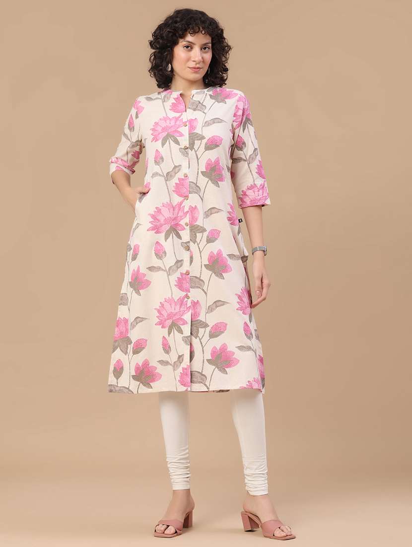 women printed three quarter sleeves a-line kurta - 22286256 -  Standard Image - 2