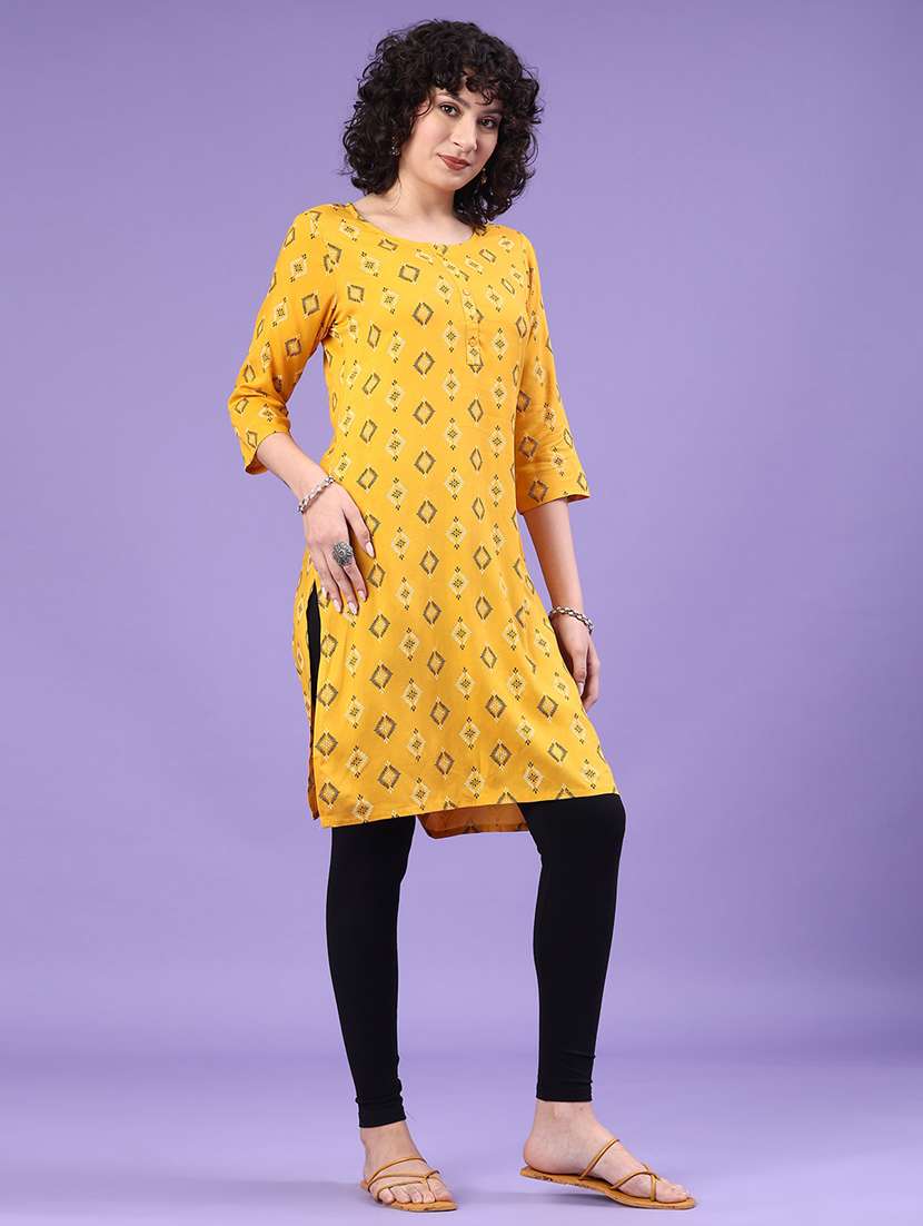 women printed three quarter sleeve straight kurta - 22286266 -  Standard Image - 2