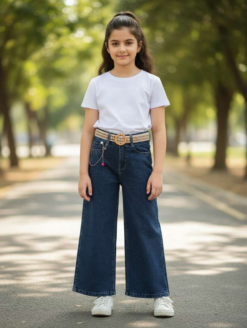 girls solid mid rise wide leg jeans - 22286295 -  Standard Image - 2