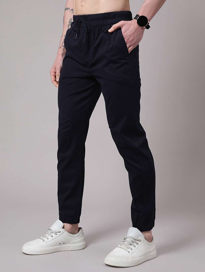 Men Navy Blue Cotton Chinos Casual Trouser - 22286396 -  Standard Image - 2