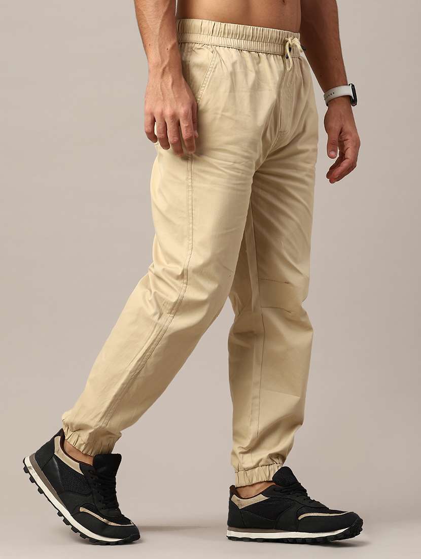 men beige cotton taped casual trouser - 22286398 -  Standard Image - 2