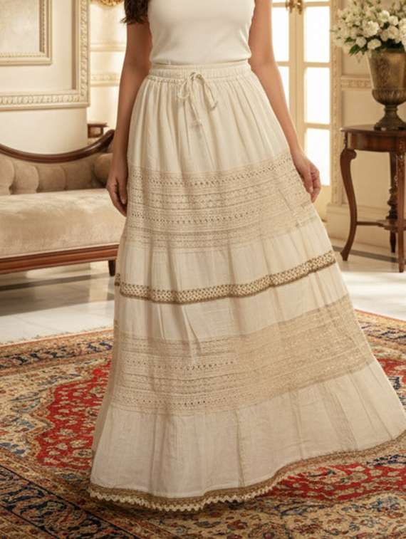 women self designed high rise tiered maxi skirt