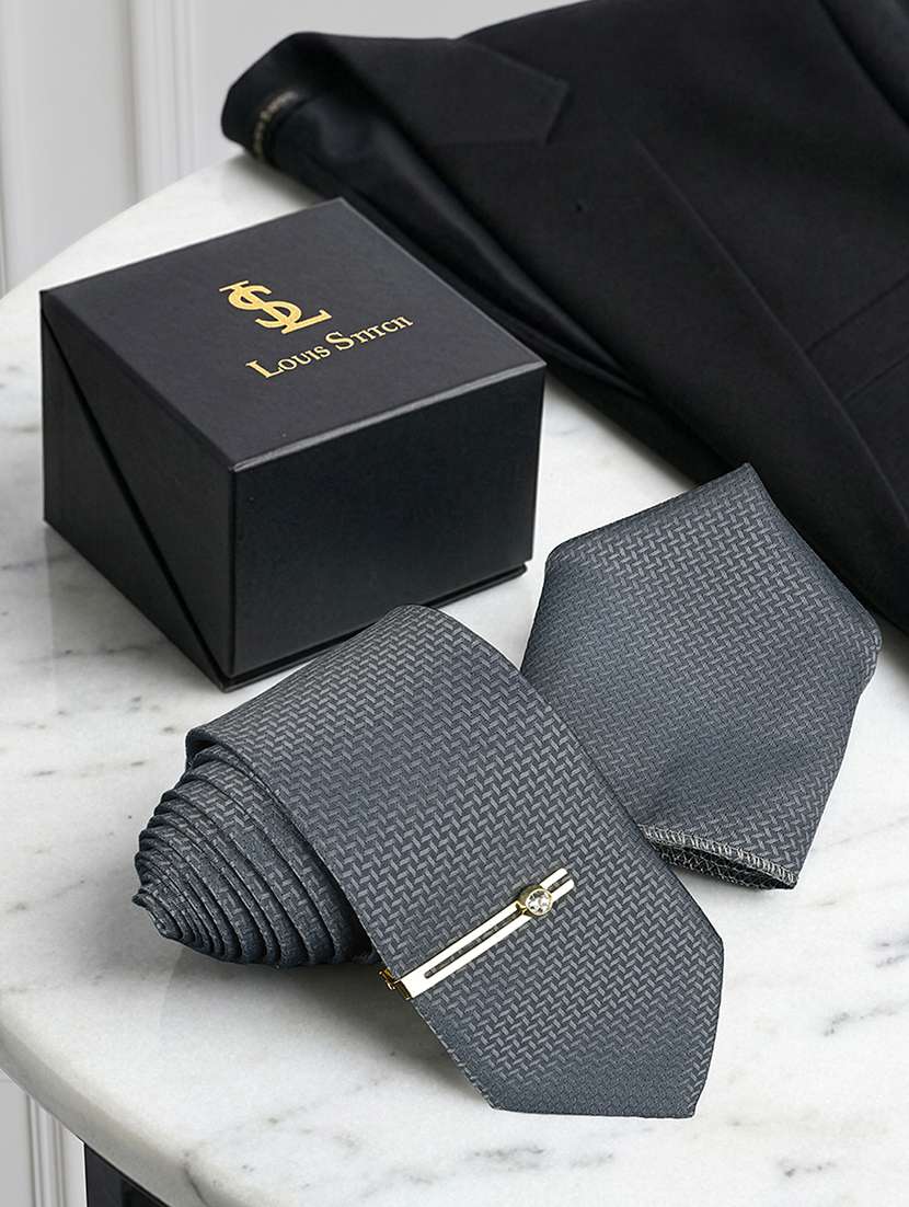 men neck tie set with pocket square & cufflinks brooch tie pin
