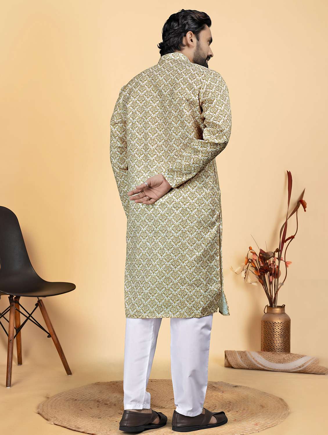 men printed mandarin neck long kurta - 22286437 -  Standard Image - 2