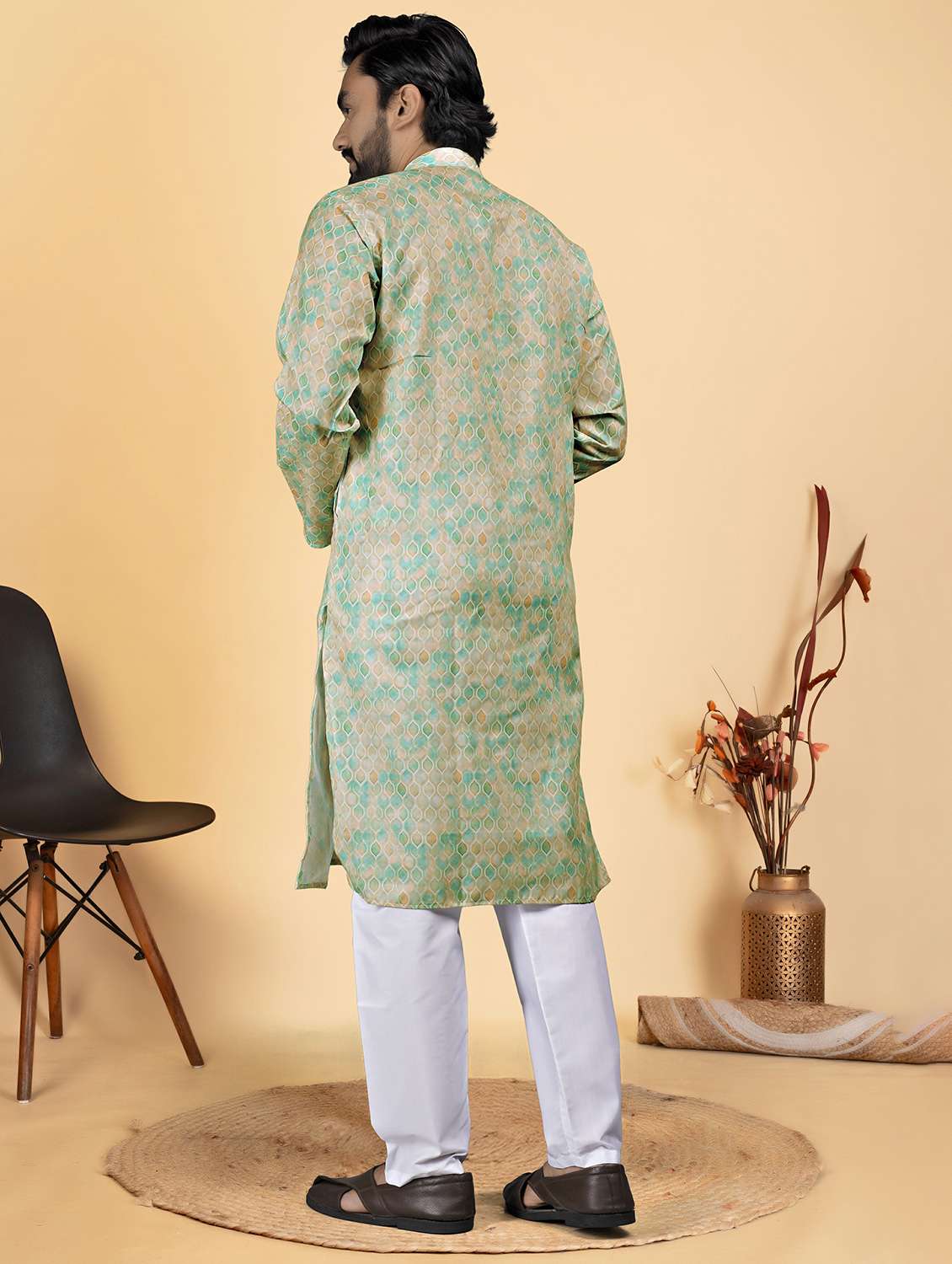 men printed mandarin neck long kurta - 22286442 -  Standard Image - 2