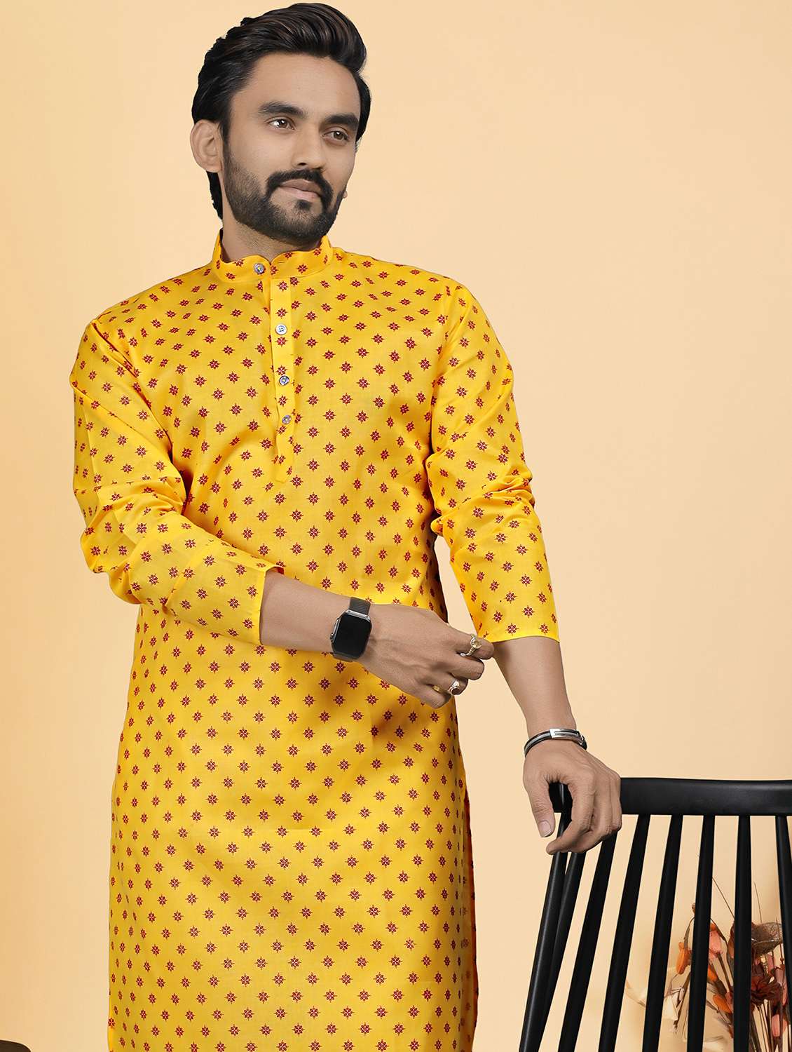 men printed mandarin neck long kurta - 22286443 -  Standard Image - 2