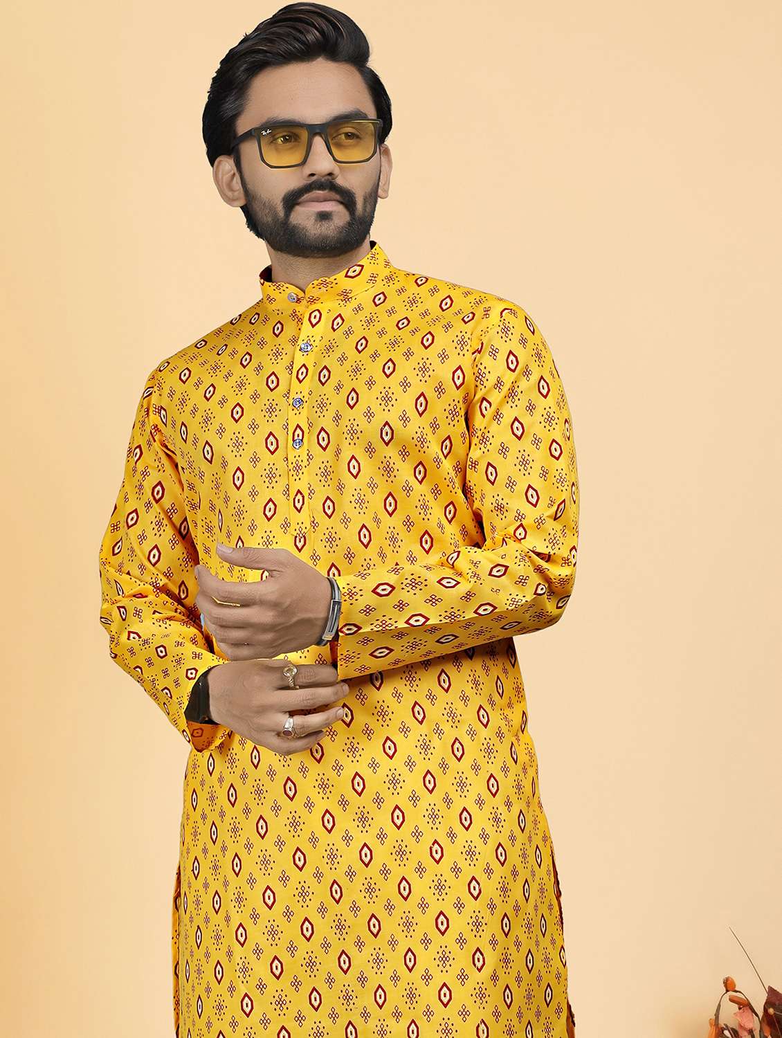 men printed mandarin neck long kurta - 22286444 -  Standard Image - 2