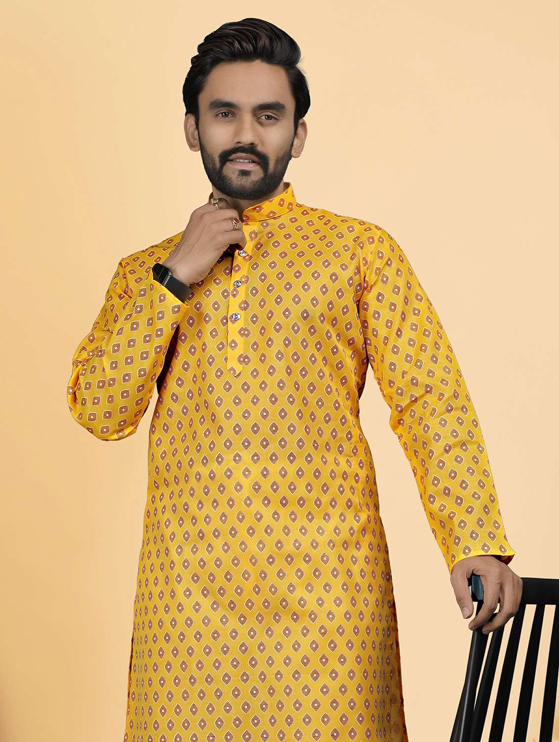 men printed mandarin neck long kurta - 22286447 -  Standard Image - 2
