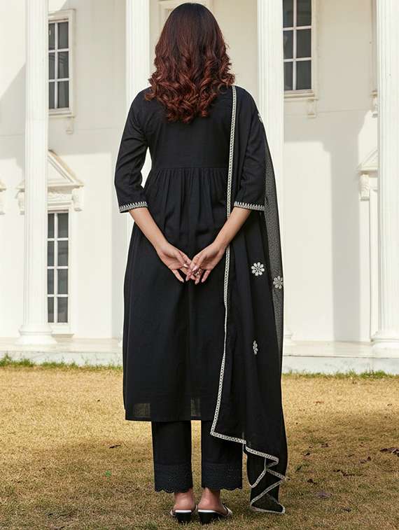 Women Solid With Work Three Quarter Sleeve Kurta Pant With Dupatta Set - 22286465 -  Standard Image - 2