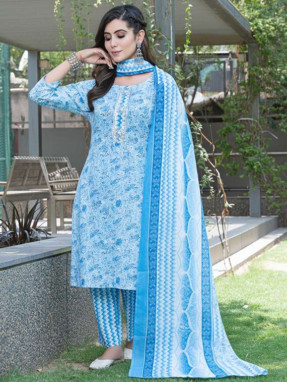 women printed three quarter sleeve kurta pant with dupatta set - 22286471 -  Standard Image - 2