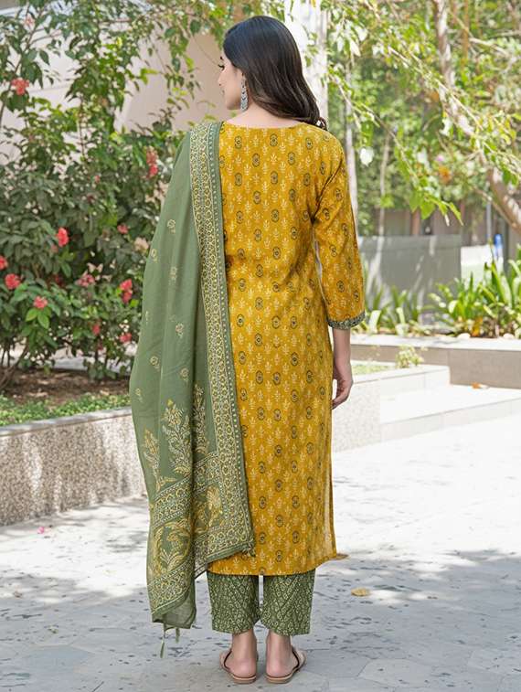 women printed three quarter sleeve kurta pant with dupatta set - 22286477 -  Standard Image - 2