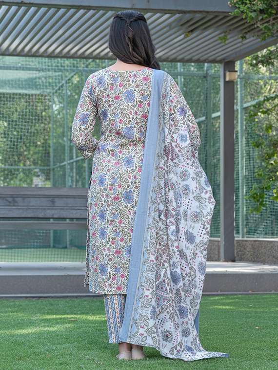women printed three quarter sleeve kurta pant with dupatta set - 22286483 -  Standard Image - 2