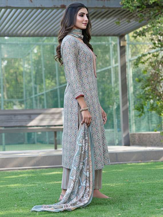 women printed three quarter sleeve kurta pant with dupatta set - 22286491 -  Standard Image - 2