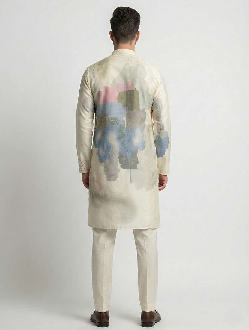 men printed mandarin neck long kurta - 22286743 -  Standard Image - 2
