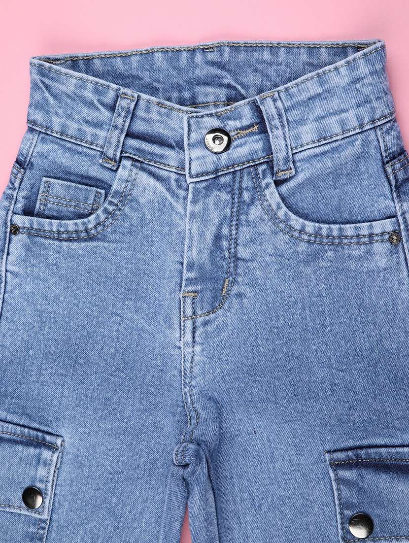 girls solid mid rise denim cargo - 22286866 -  Standard Image - 2