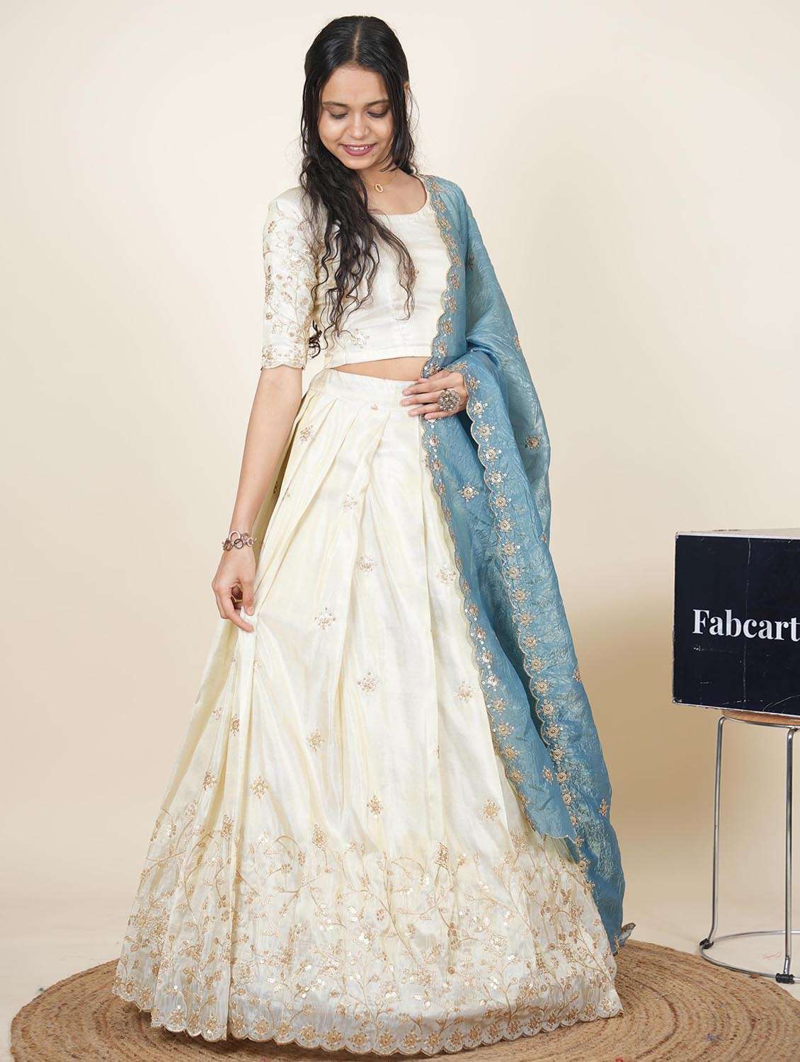 women solid with work semi-stitched flared lehenga - 22286941 -  Standard Image - 2