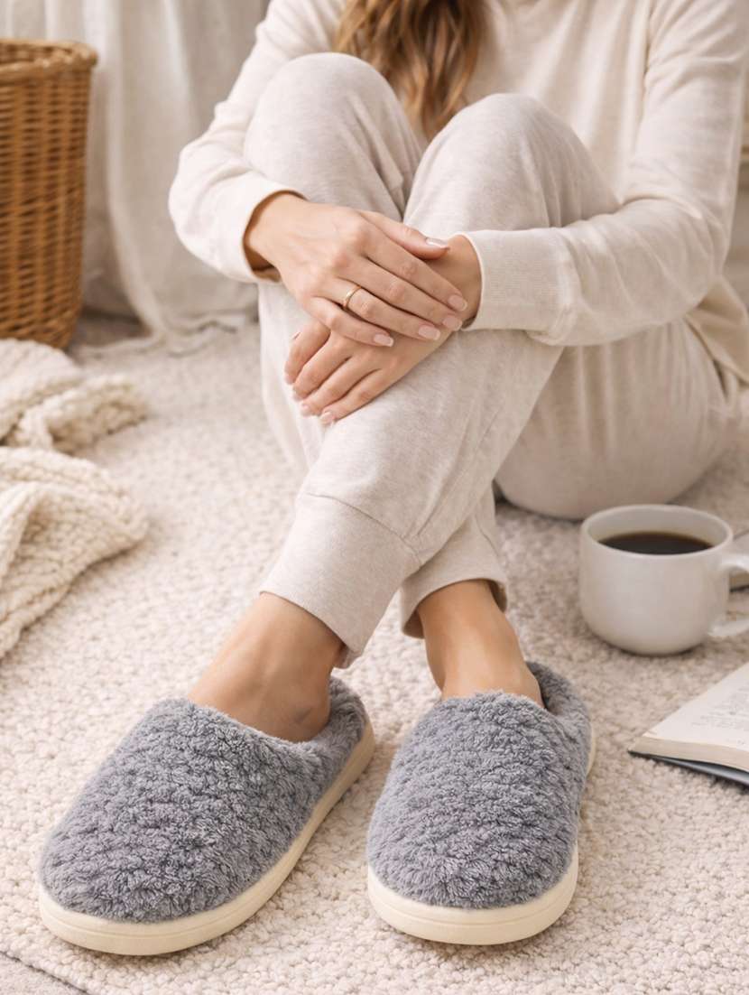 women solid slip on winterwear slipper - 22286959 -  Standard Image - 2