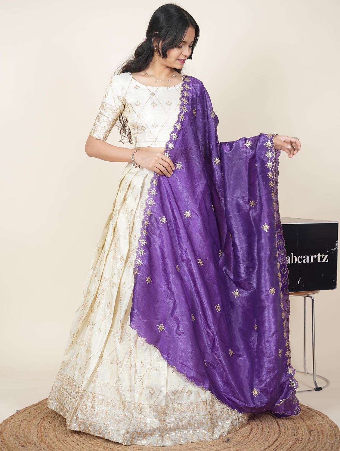 women solid with work semi-stitched flared lehenga - 22287083 -  Standard Image - 2