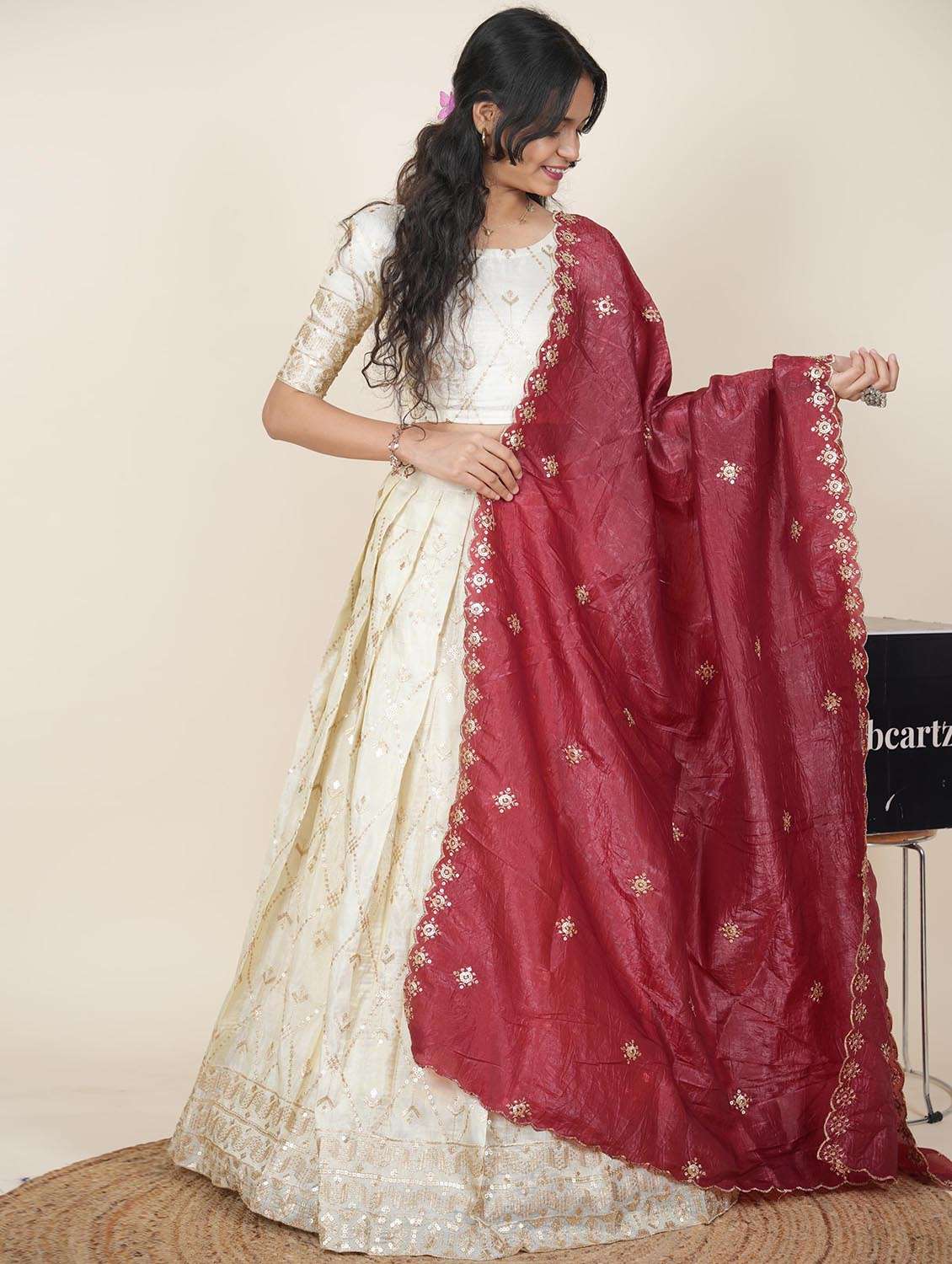 women solid with work semi-stitched flared lehenga - 22287084 -  Standard Image - 2
