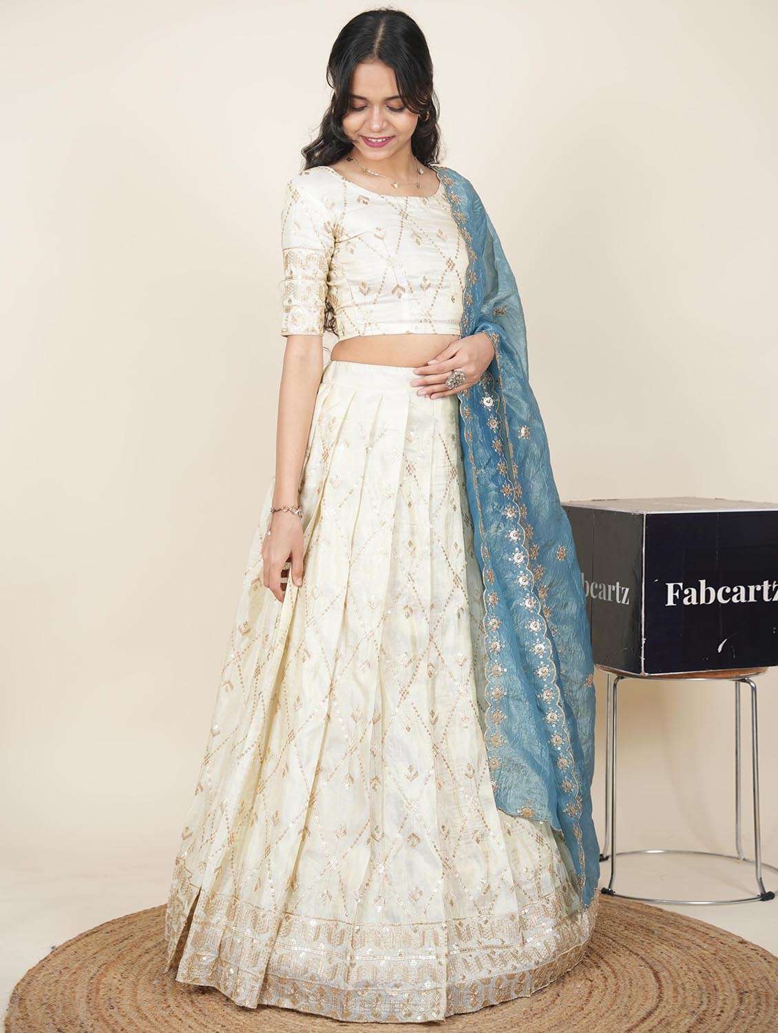 women solid with work semi-stitched flared lehenga - 22287086 -  Standard Image - 2