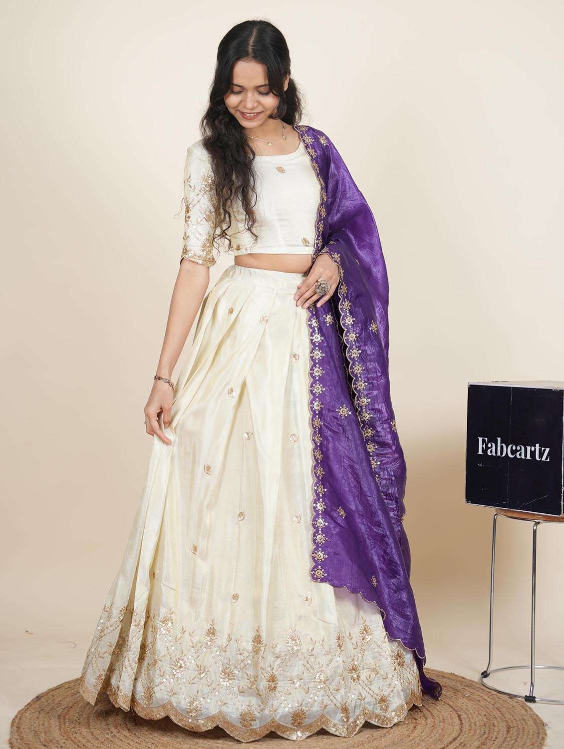 women solid with work semi-stitched flared lehenga - 22287093 -  Standard Image - 2