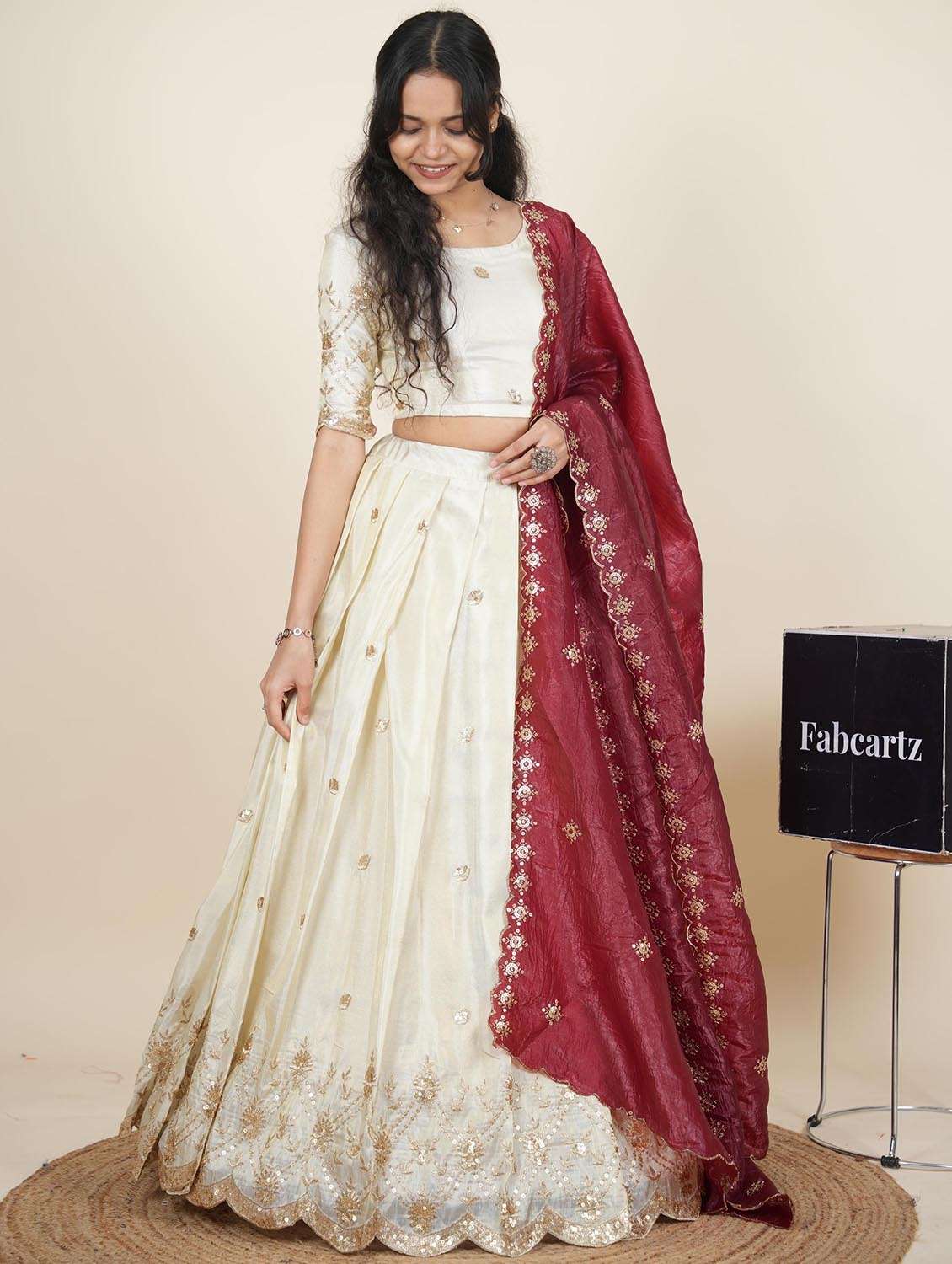 women solid with work semi-stitched flared lehenga - 22287095 -  Standard Image - 2