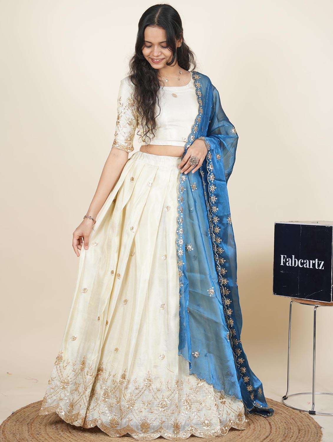 women solid with work semi-stitched flared lehenga - 22287098 -  Standard Image - 2
