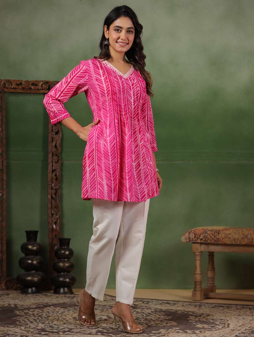 women printed three quarter sleeve a-line kurti - 22287107 -  Standard Image - 2