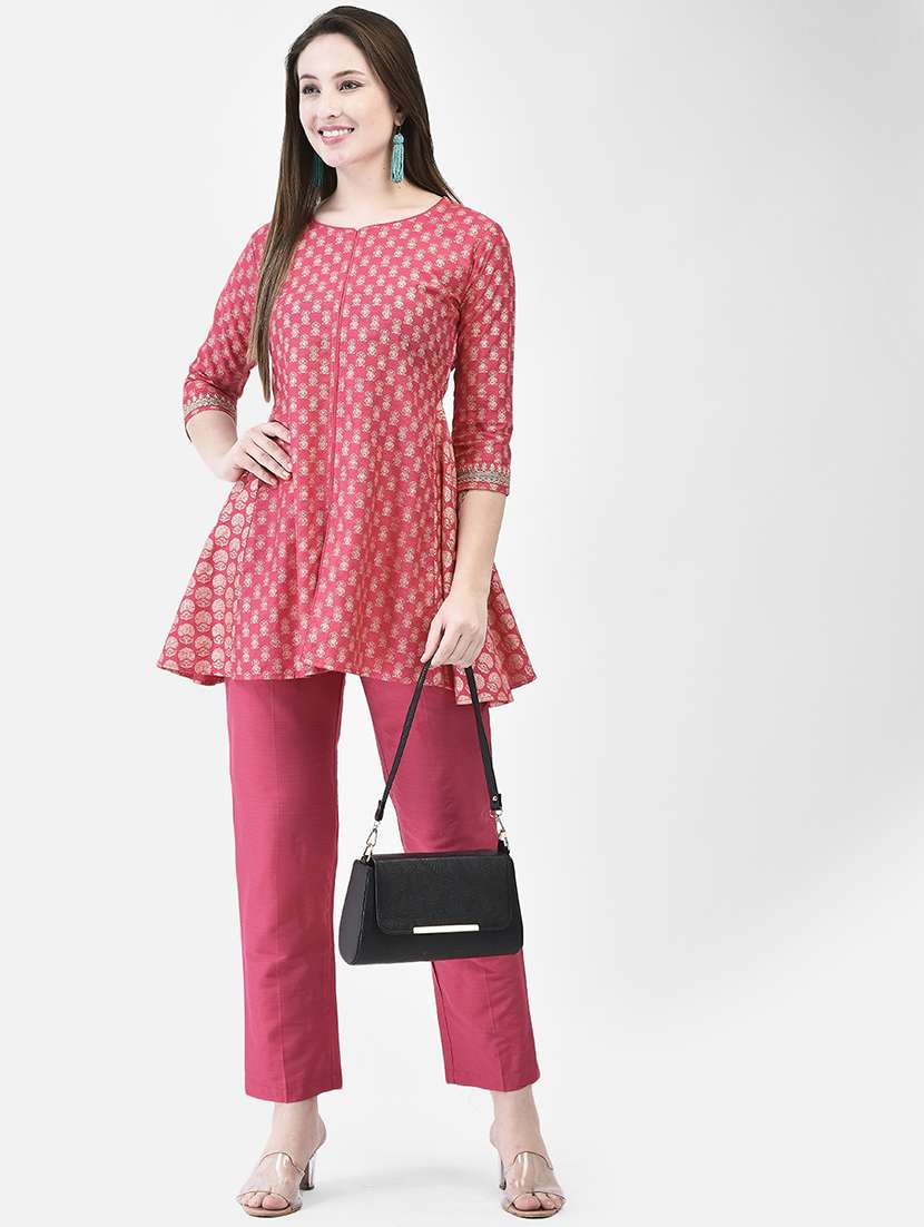women printed three quarter sleeve a-line kurti